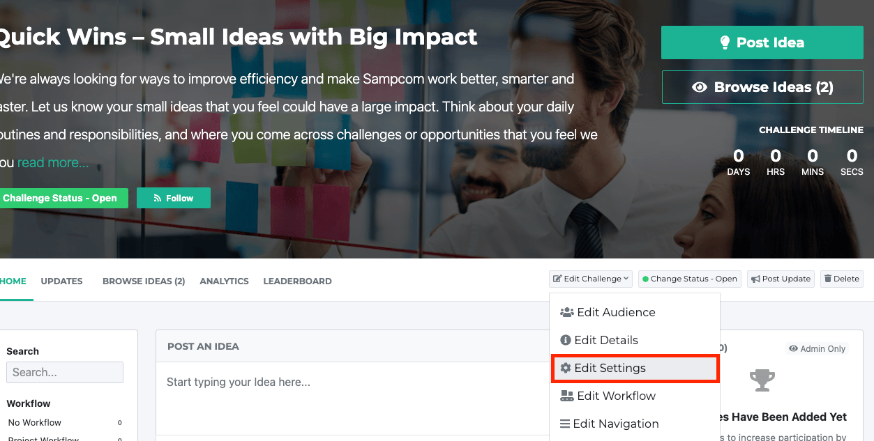 Edit Challenge Settings