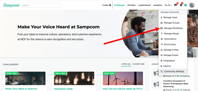 manage workflows dropdown