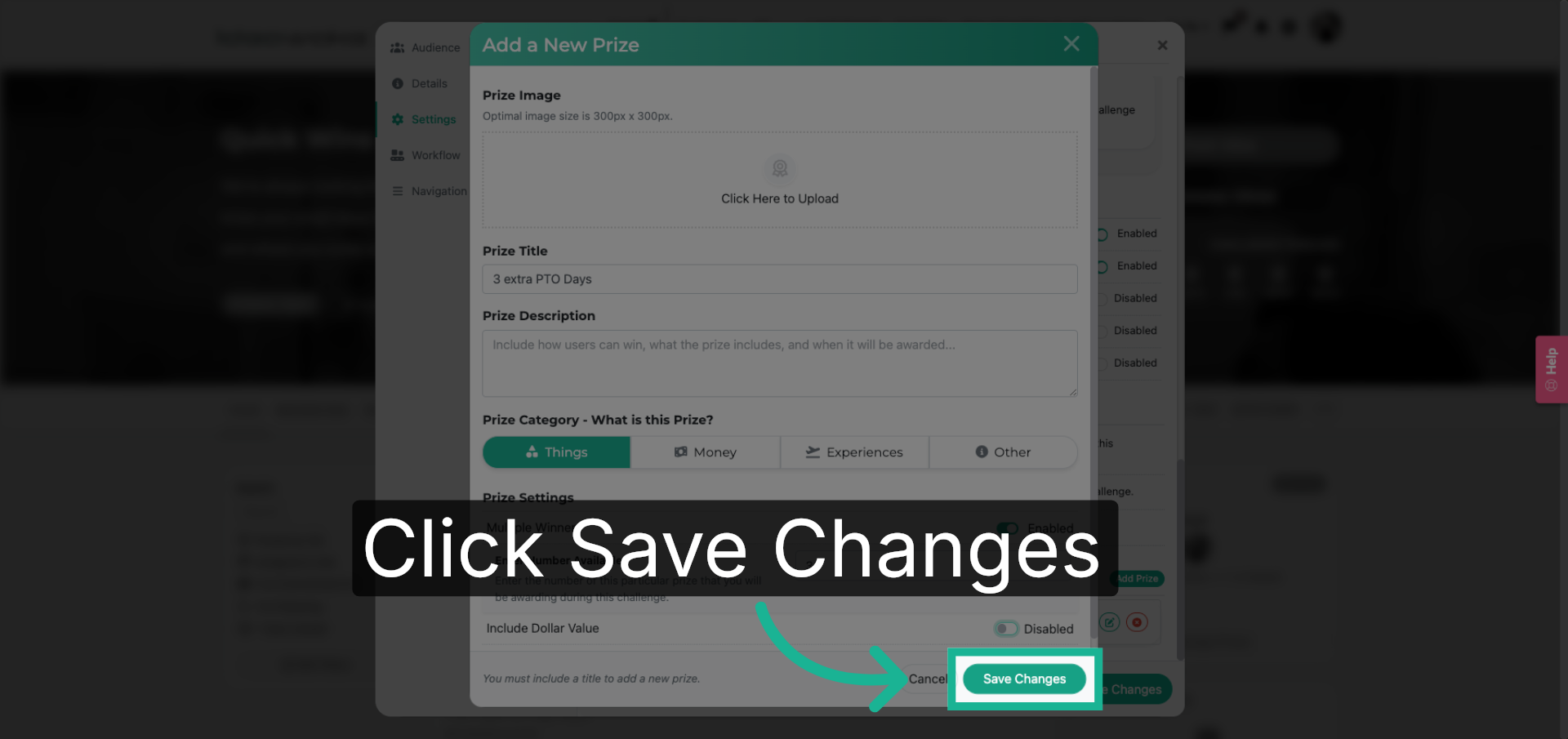 Save Prize Changes