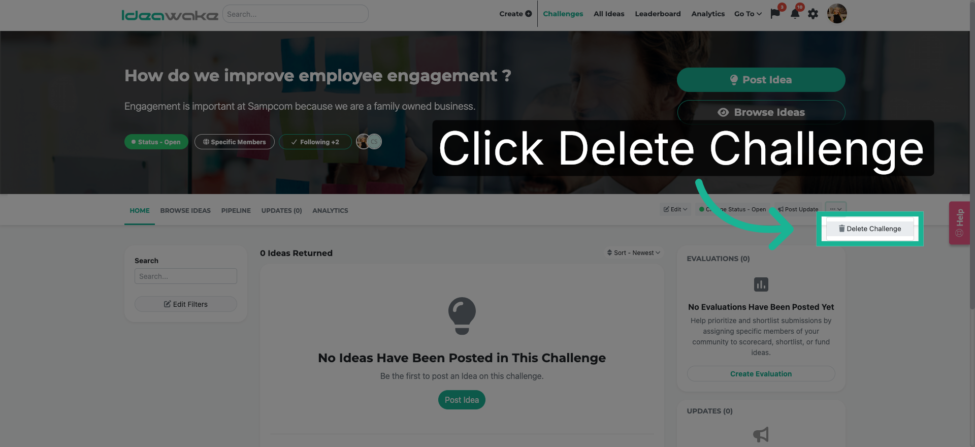 Select Delete Challenge Option