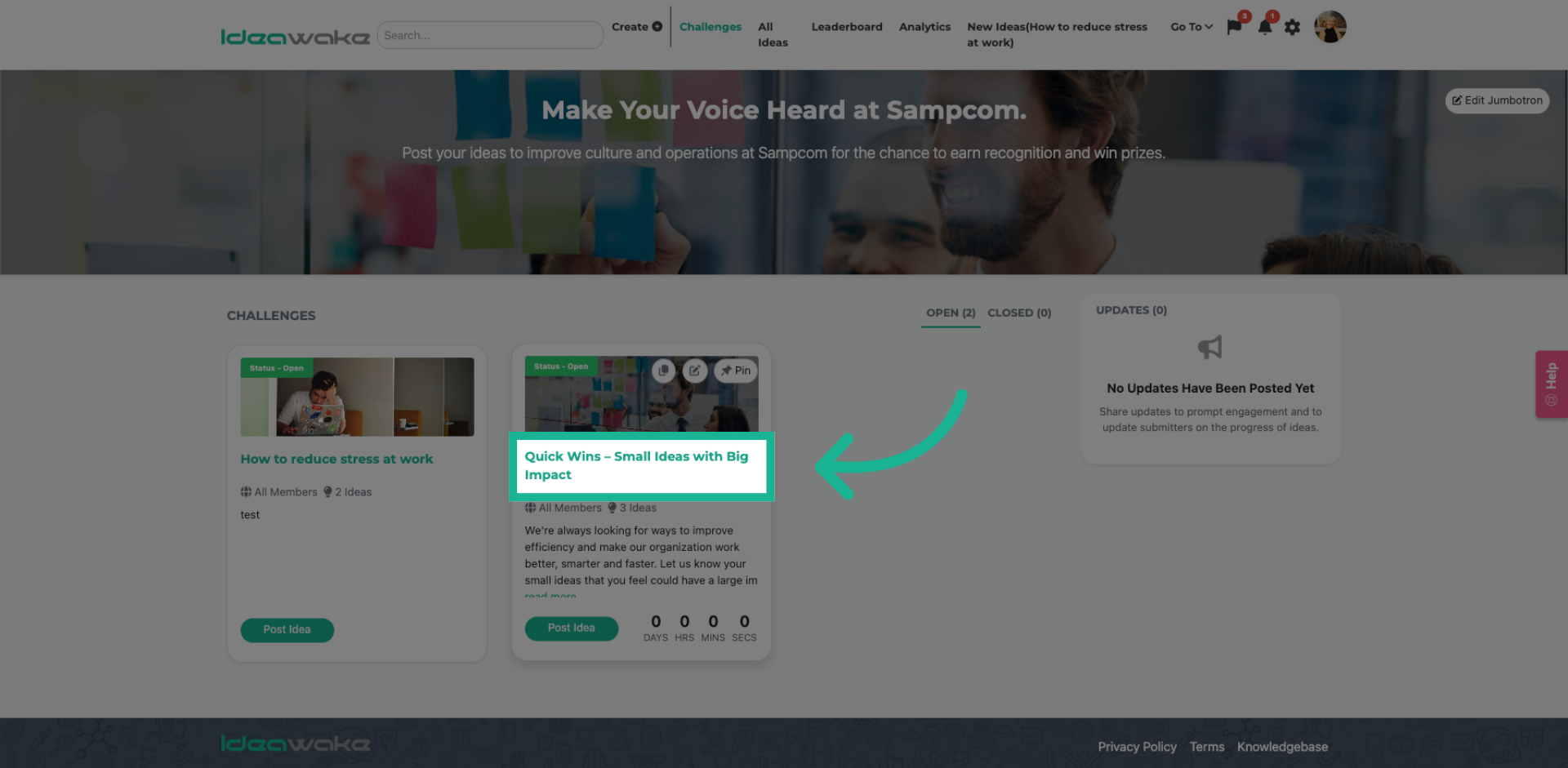 Open Quick Wins Idea Category