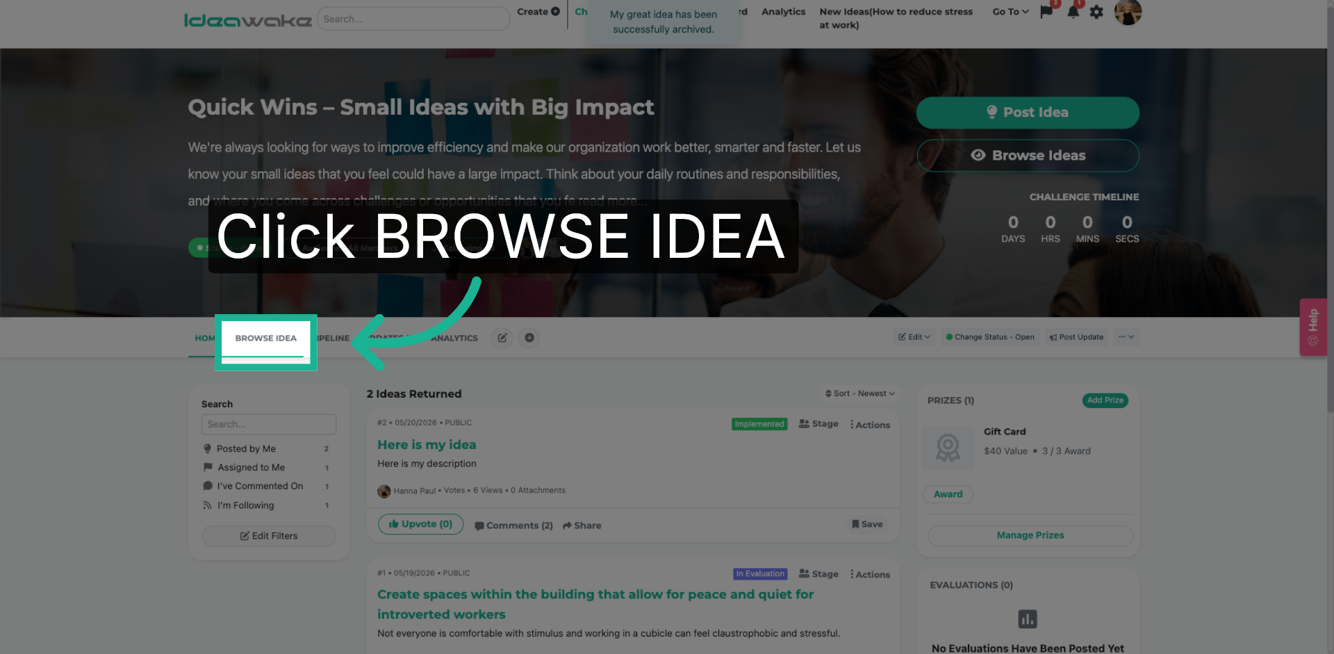 Browse Ideas Section