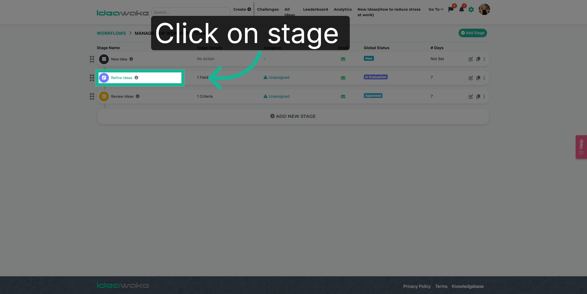 Select Refine Ideas Stage