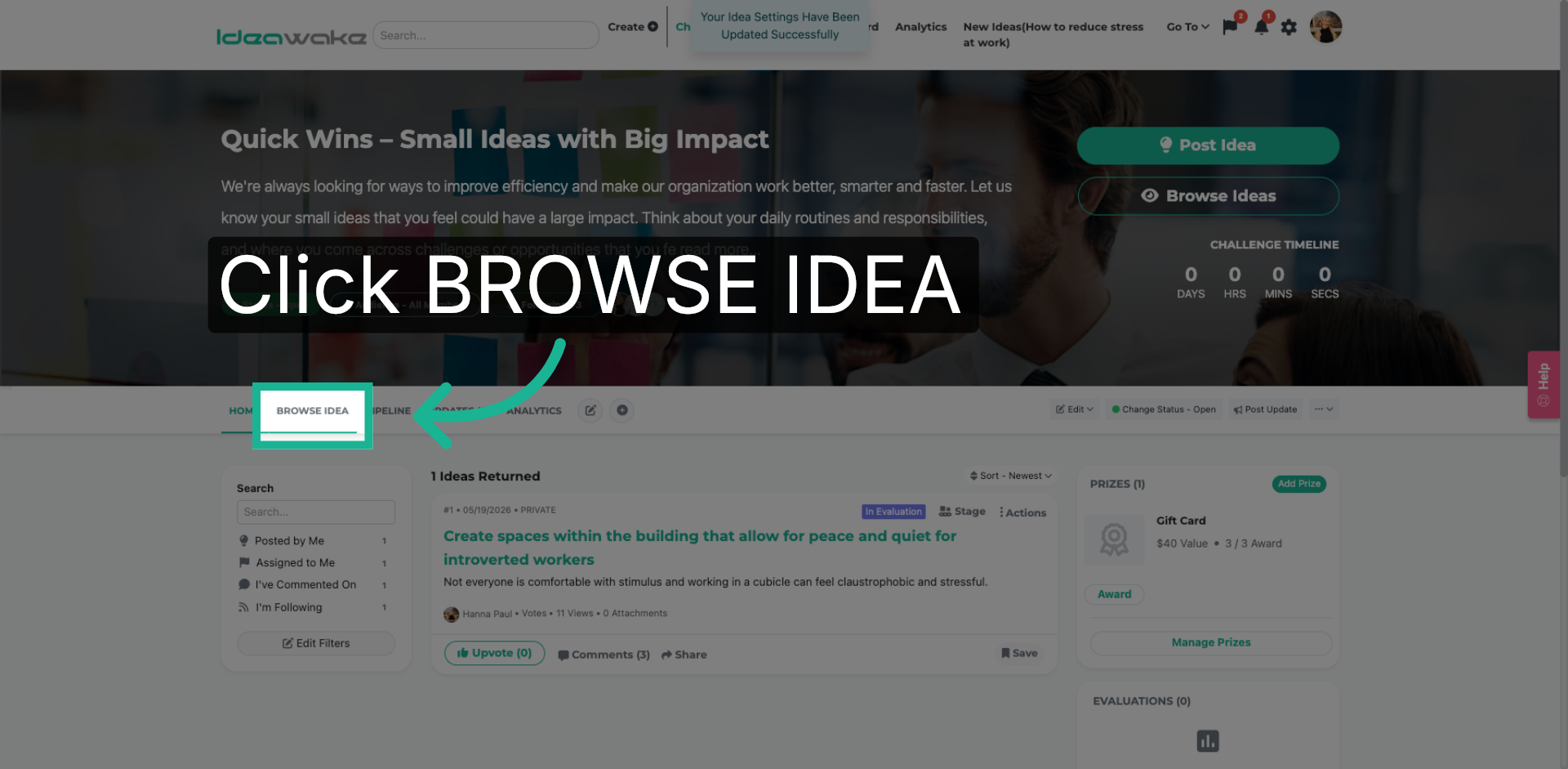 Browse Ideas Section