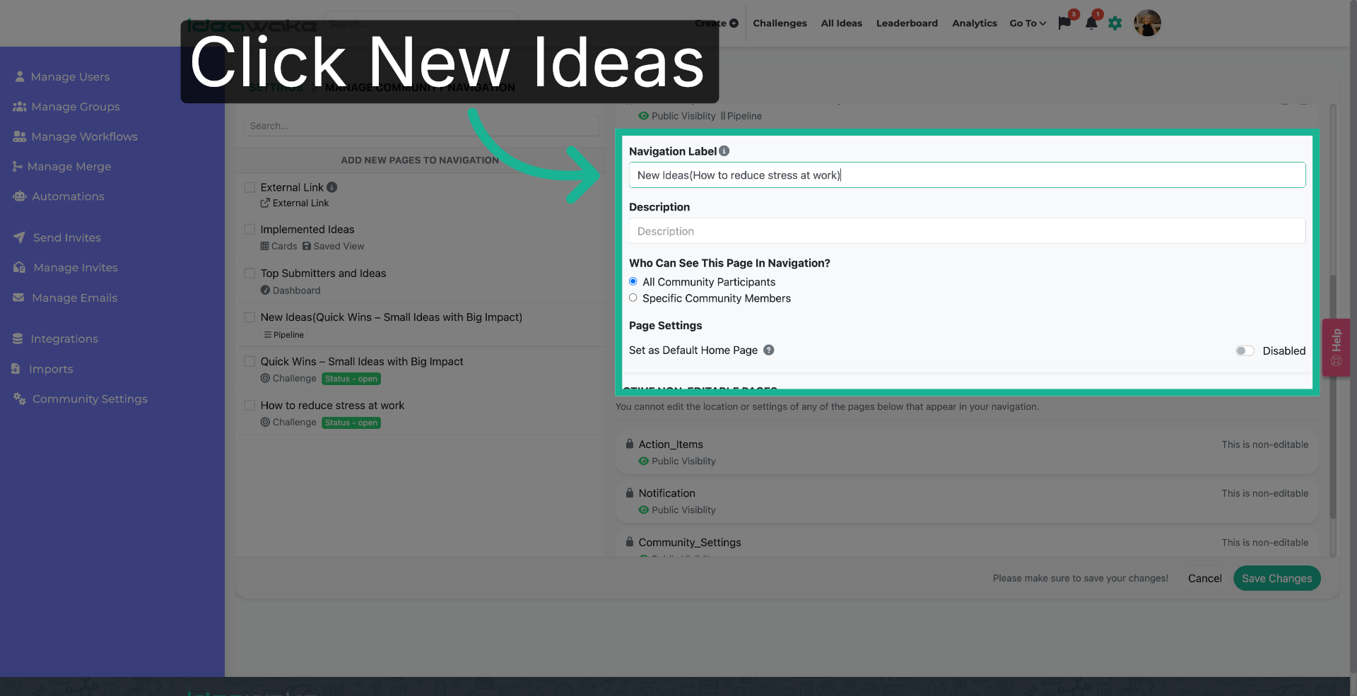 Update Navigation Label Settings