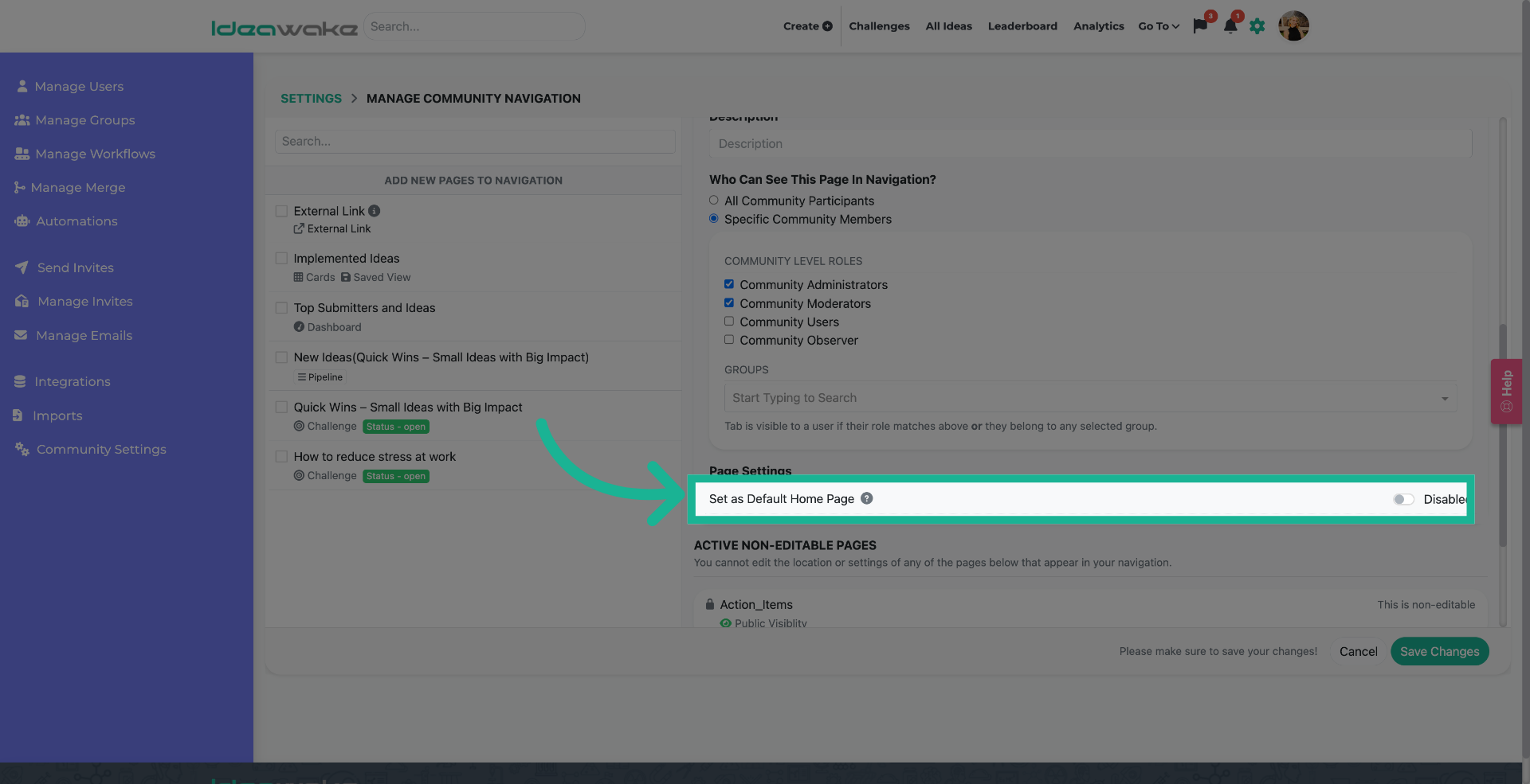 Selecting a homepage