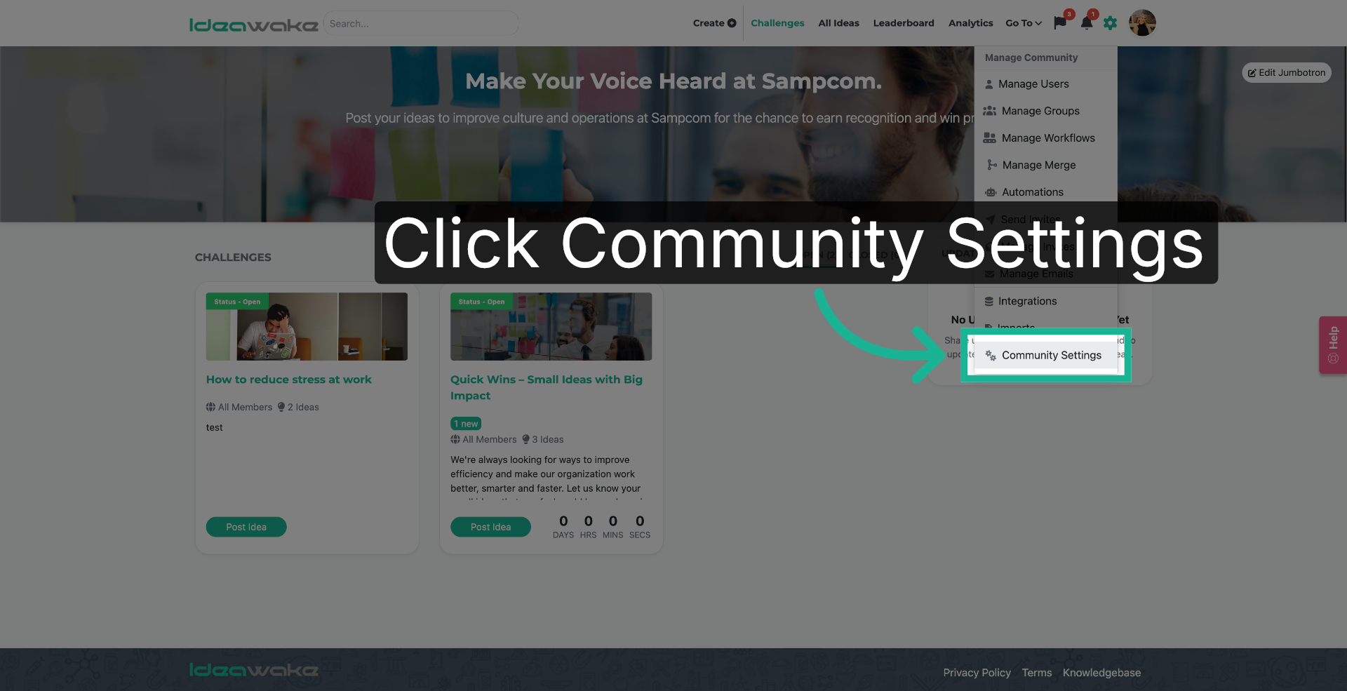 Select Community Settings Option