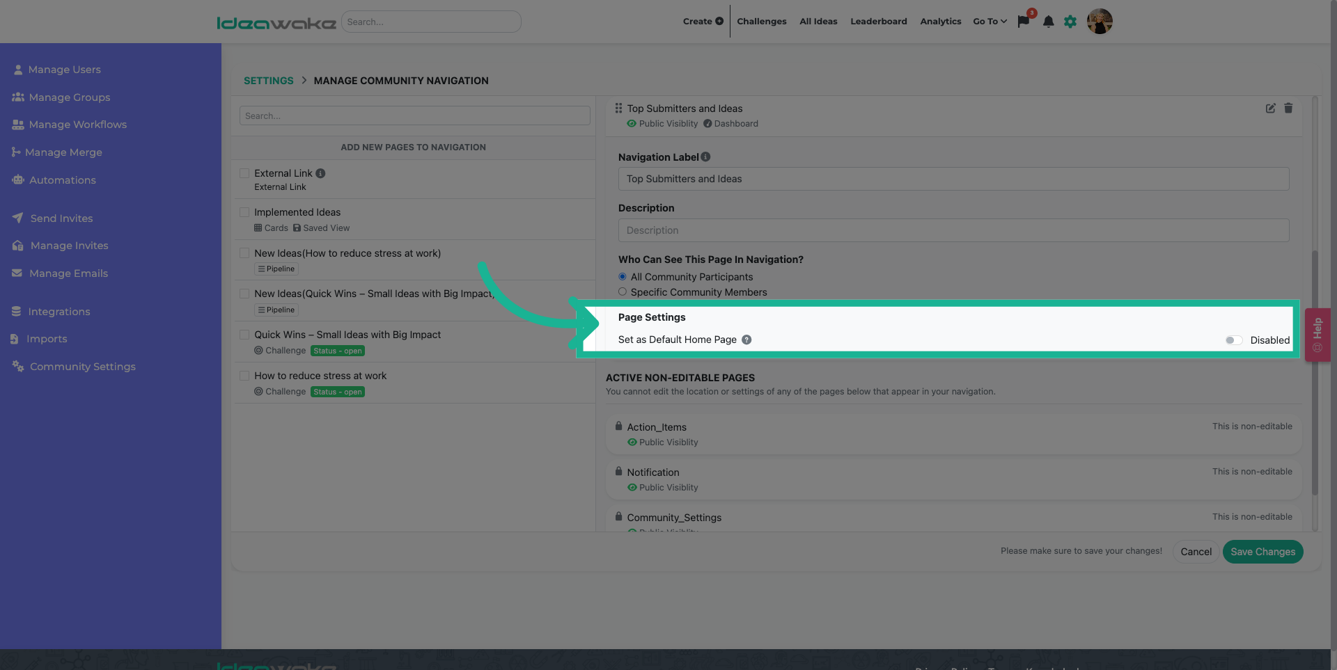 Disable Page Visibility