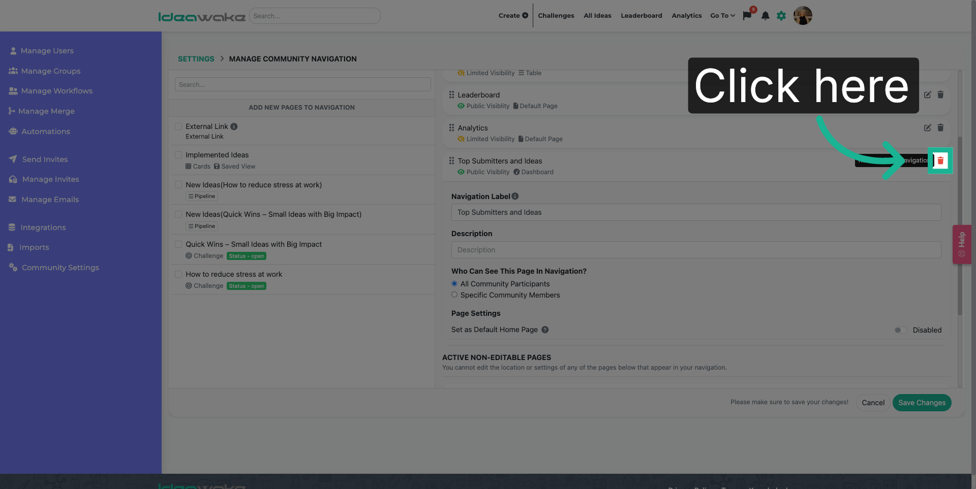 Removing a Navigation Tab