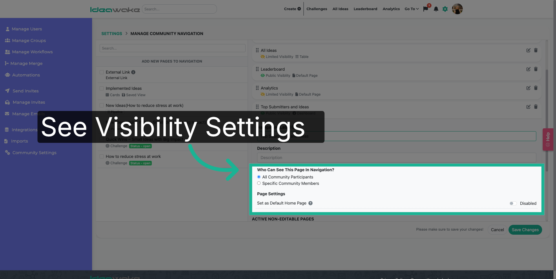Open Visibility Settings