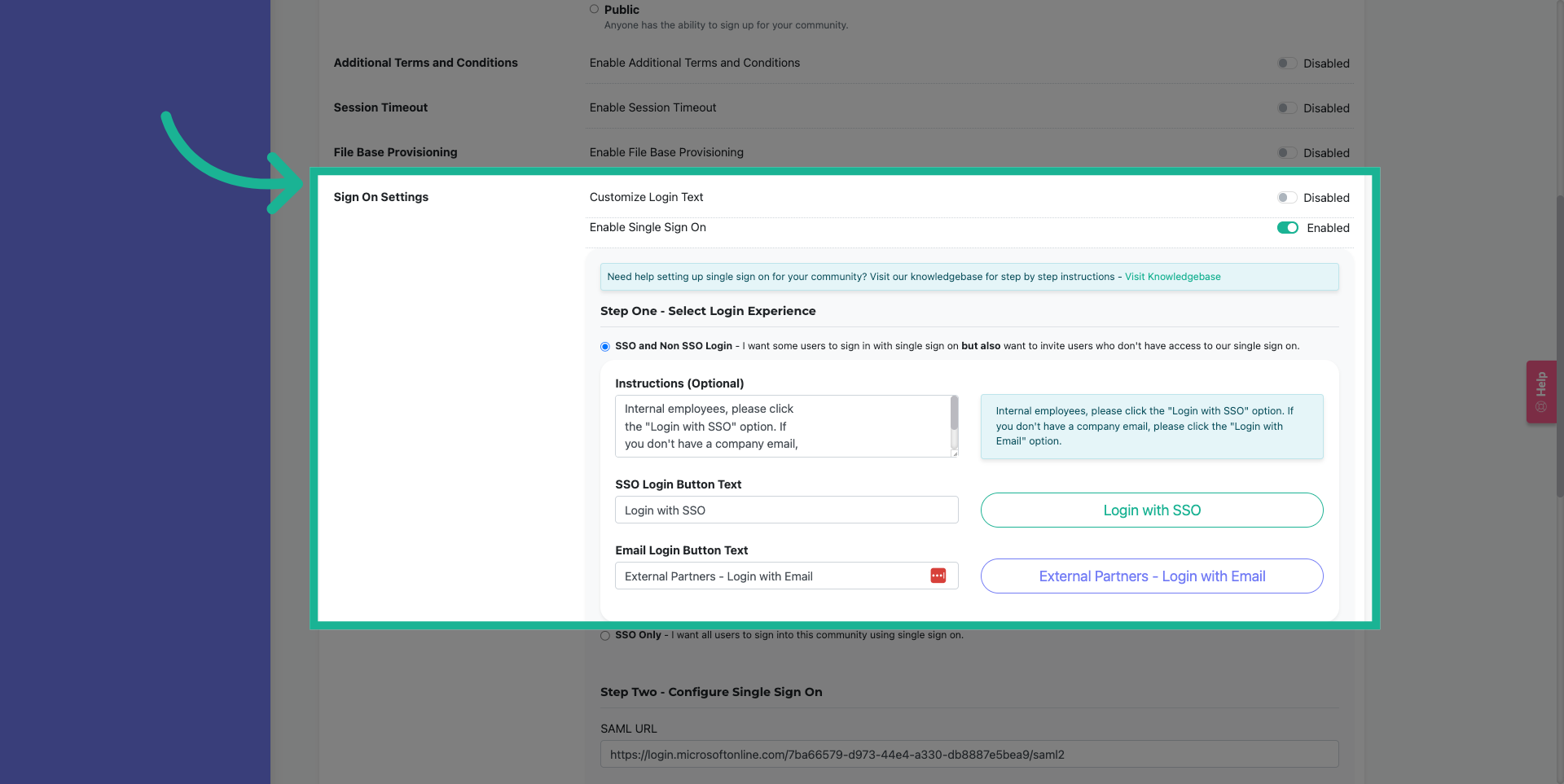 Select Login Experience Step