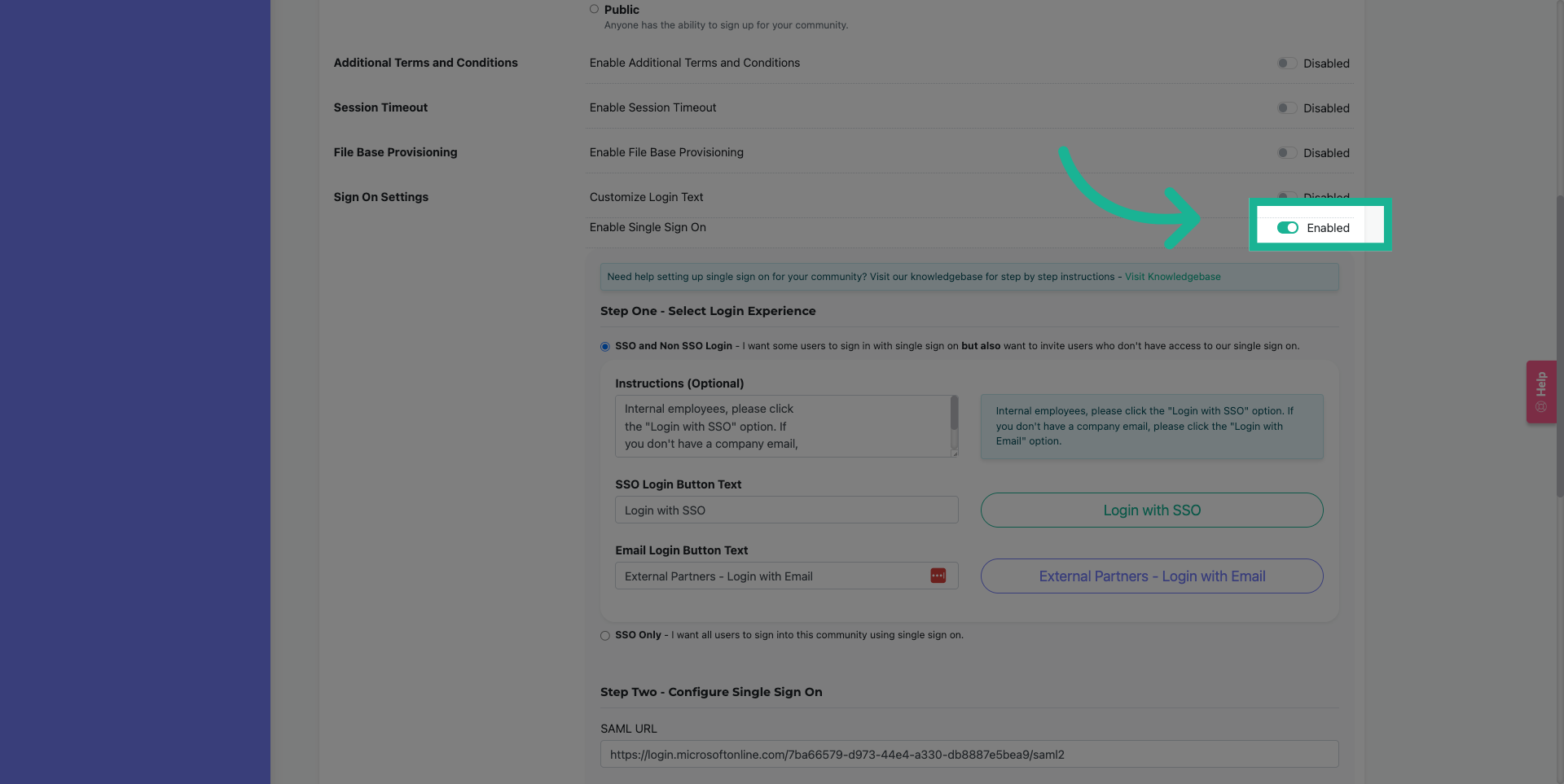 Select Login Experience Step