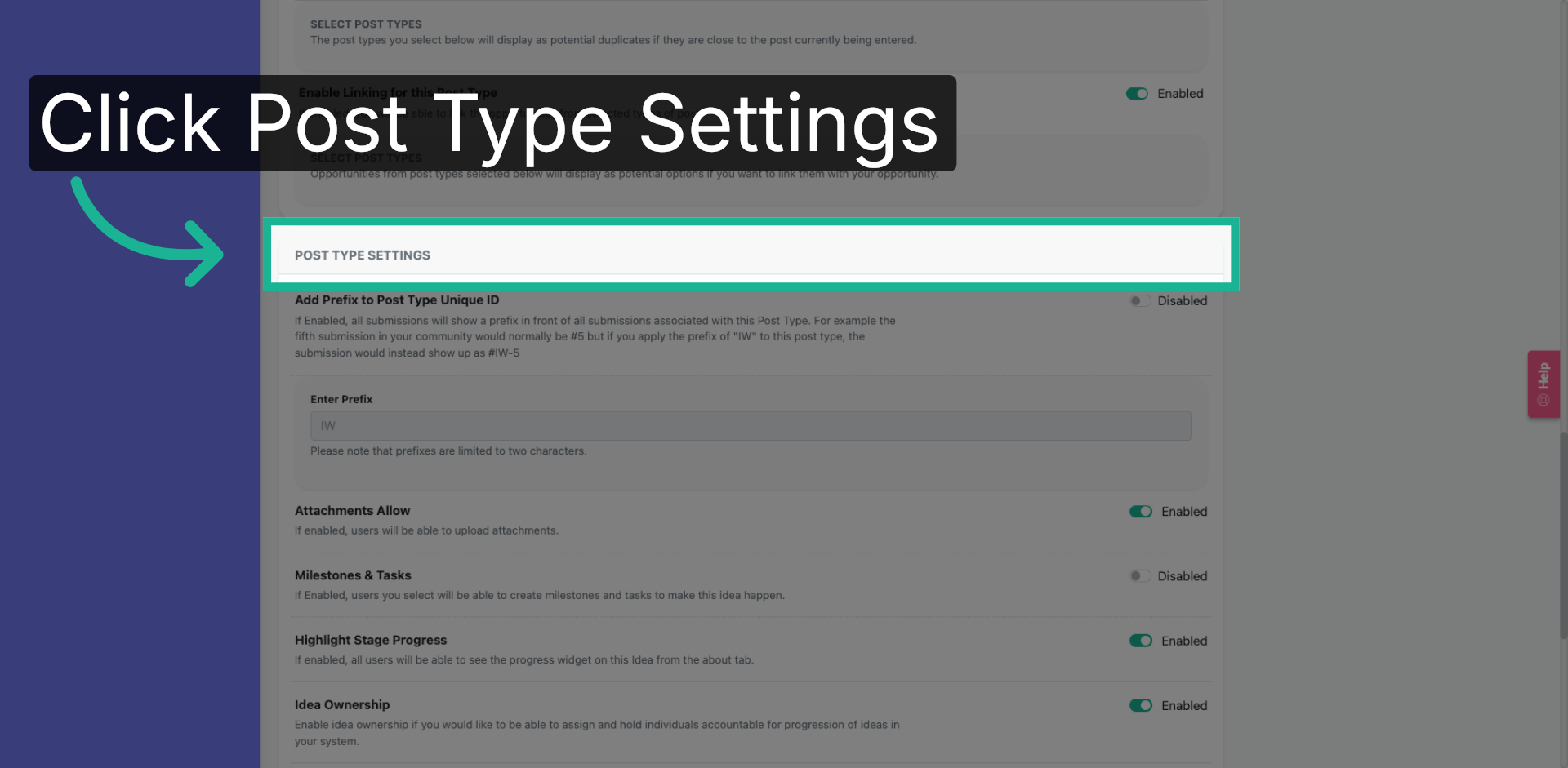 Navigate to Post Type Settings