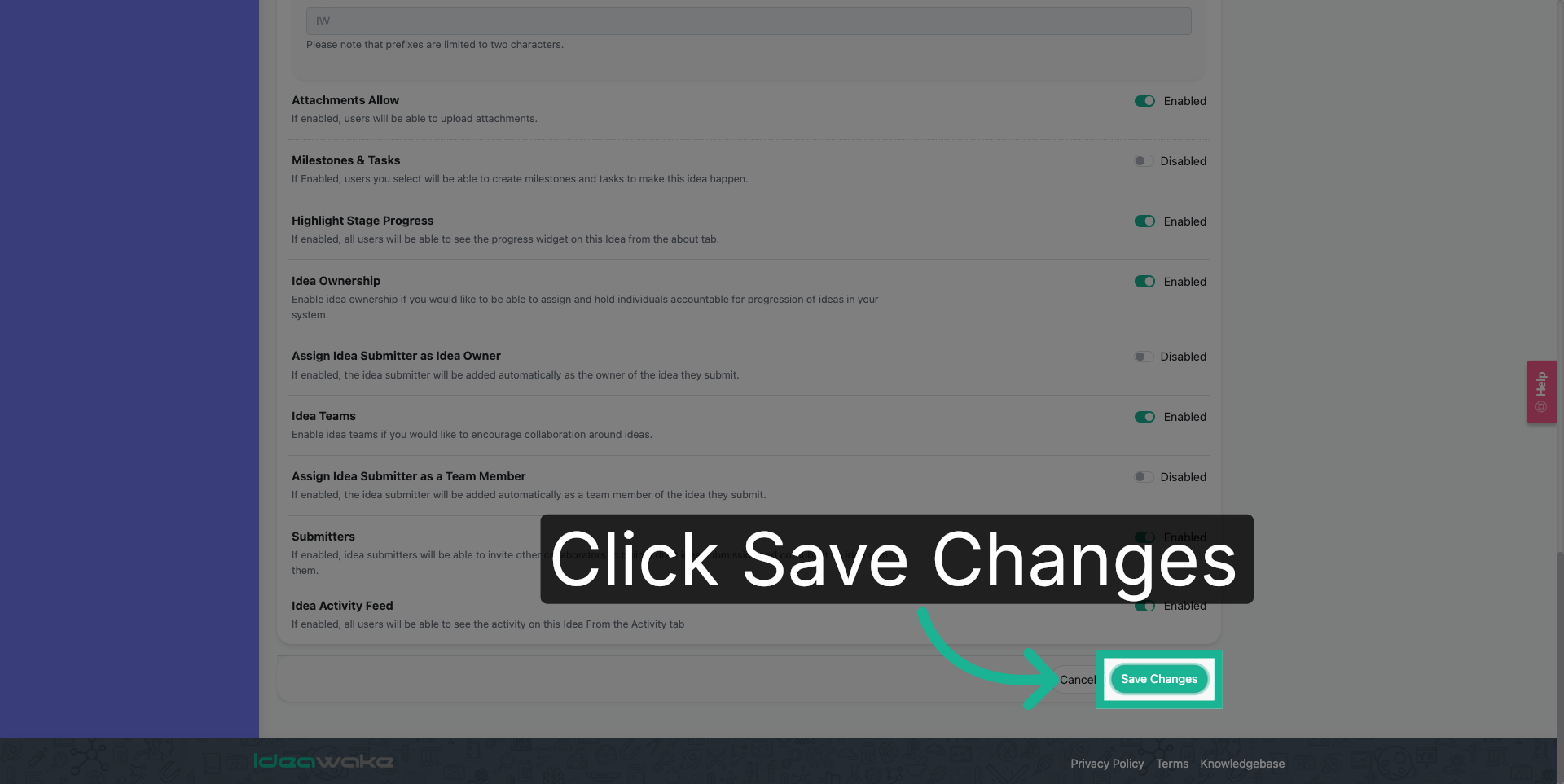 Save Submission Type Changes