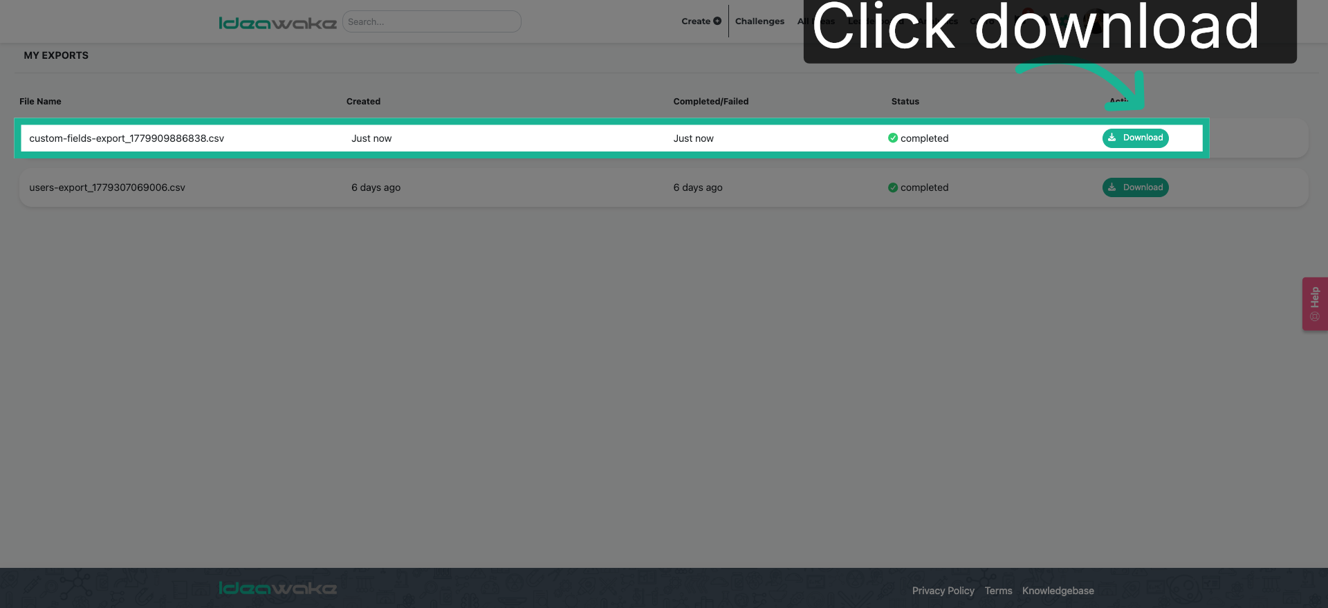 Filter Completed Exports