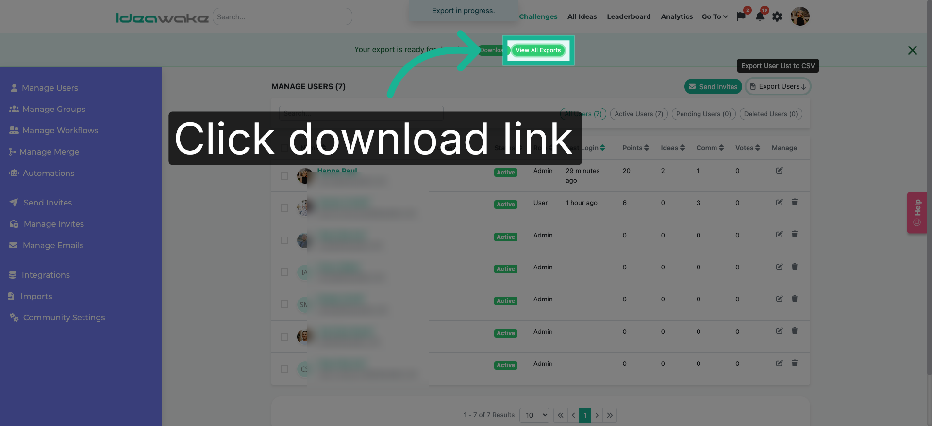 Download Exported User Data
