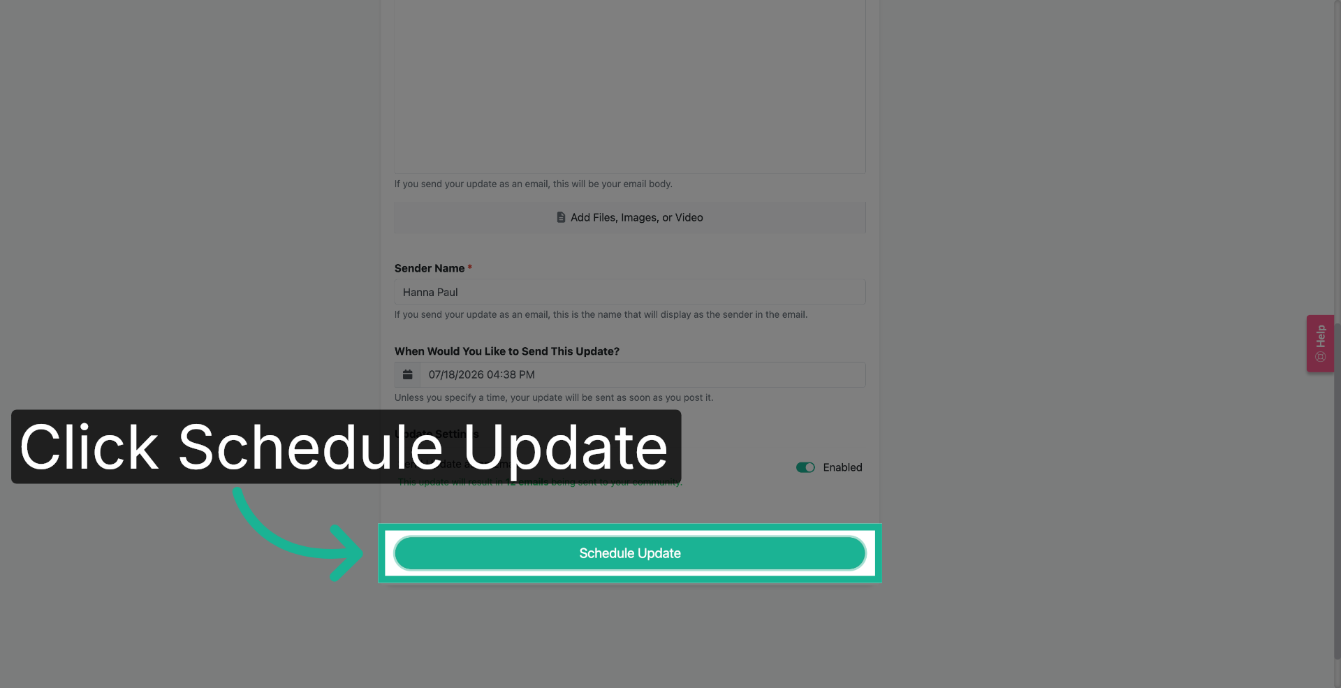 Open Schedule Update Dialog