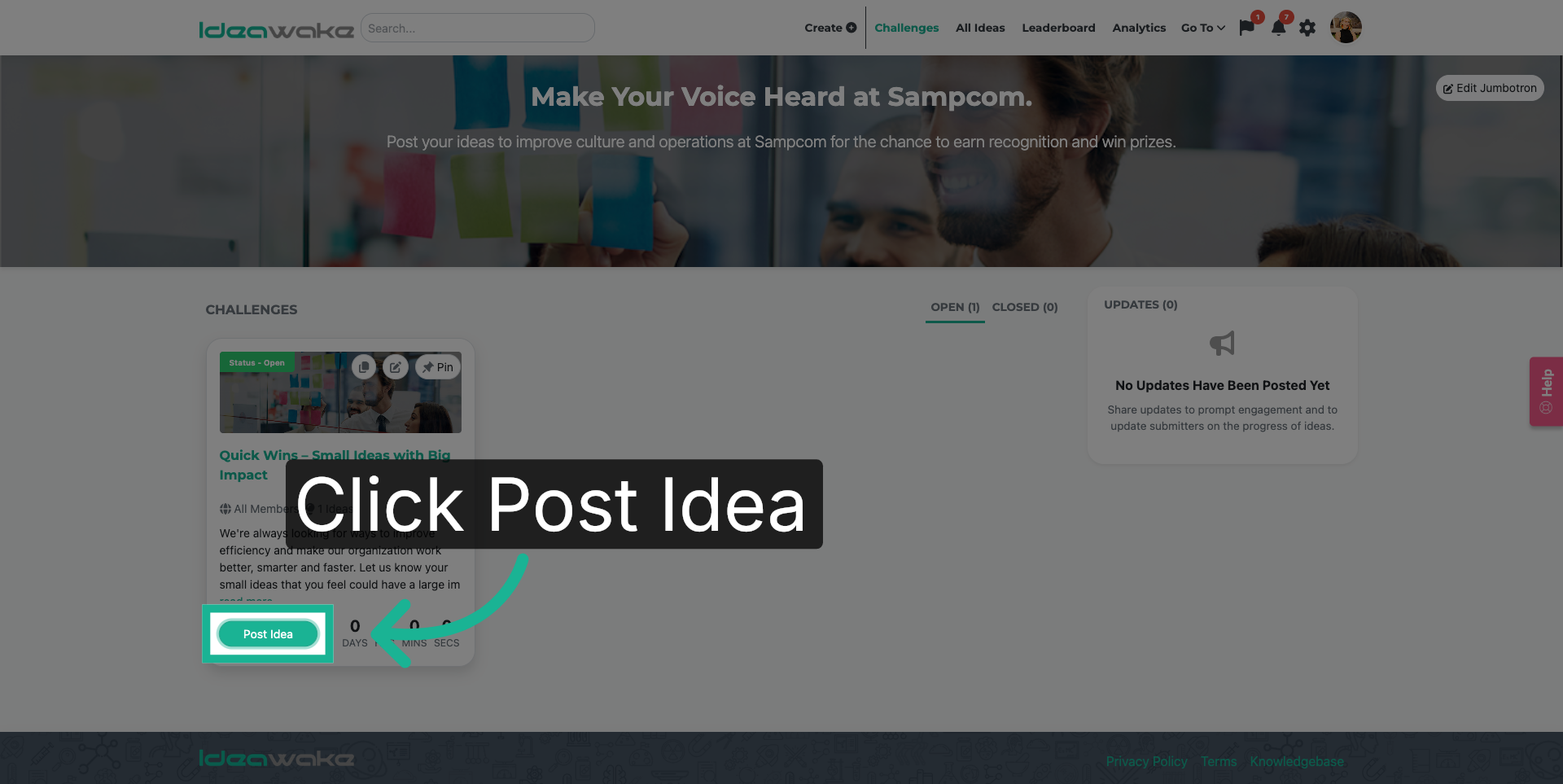 Click on the Idea Post Button