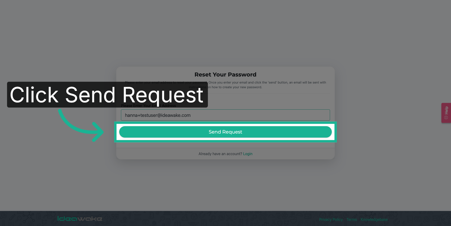 Click Send Reset Button