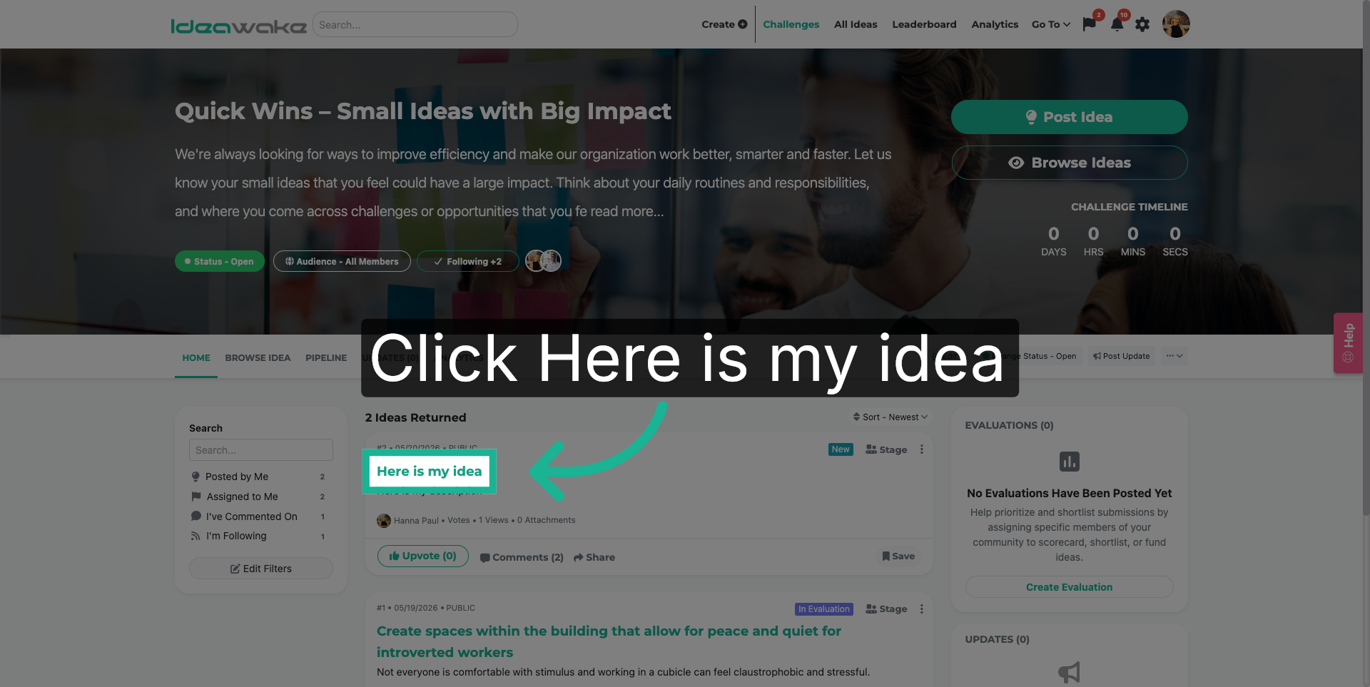 Open 'Here Is My Idea' Section