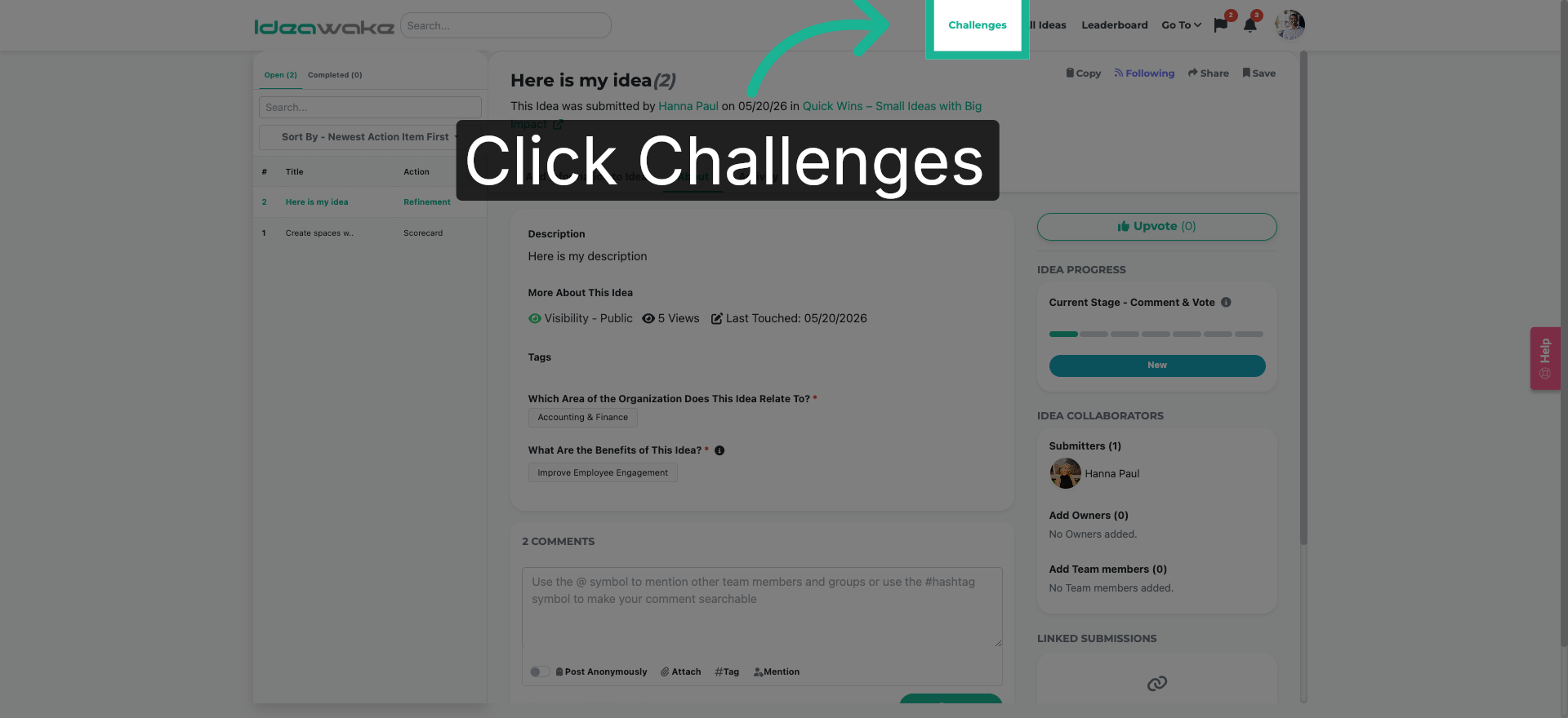 Navigate to Challenges Tab
