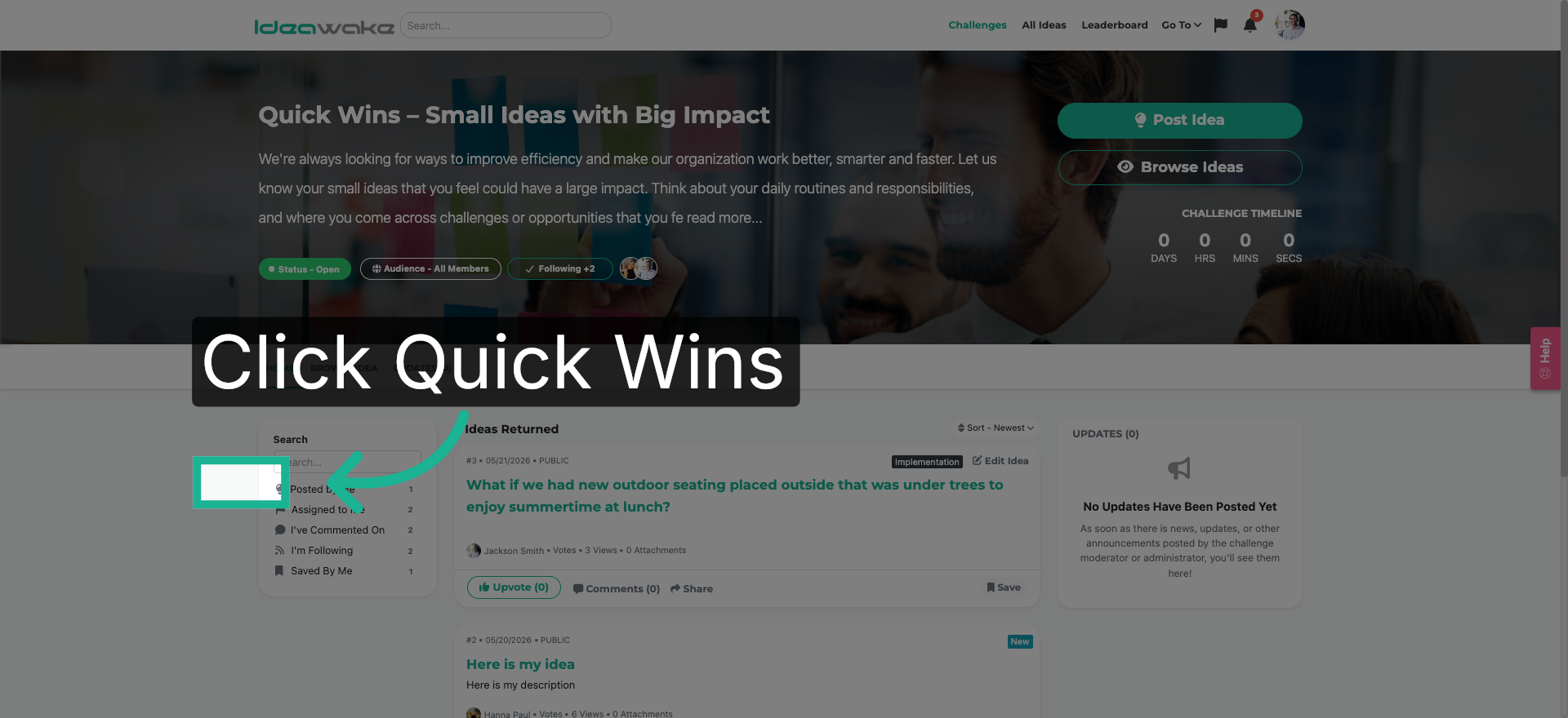 Open Quick Wins Section